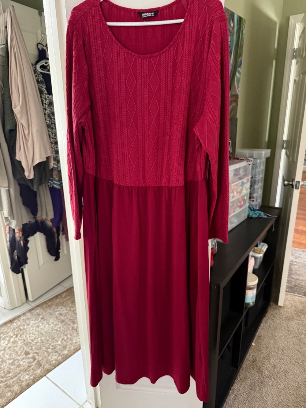 New, Never Worn, Red Bloomchic, Size 22-24, Long Sleeve Maxi Dress